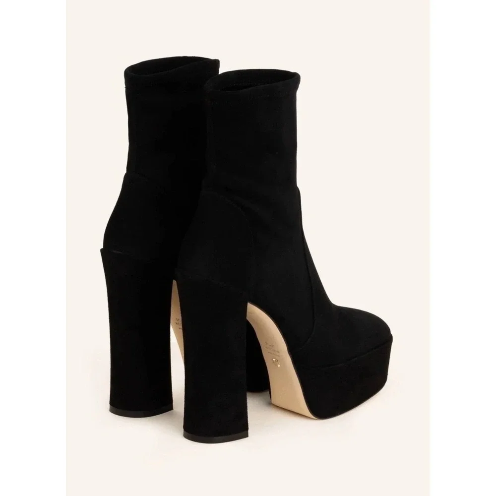 New! Stuart Weitzman Skyhigh 145 Stuart Platform Boot Black Suede‎ Sz 8.5 $550